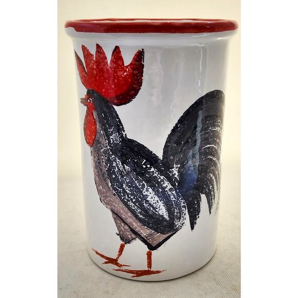 CERAMIC KITCHEN UTENSIL HOLDER/WINE HOLDER-Made in Italy-Hand Painted-Rooster - Picture 8 of 10